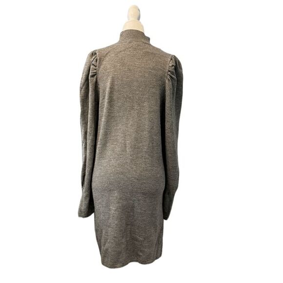 WAYF Lola Puff Sleeve Sweater Dress Gray Knit Mini Mock Neck Pull-Over S - Picture 8 of 12